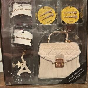 Aldo Cream Handbag with Gold Accents and Accessories
